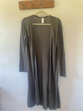 Garnet Hill Long Open-Front Gray Duster Cardigan, 100 Cotton, S